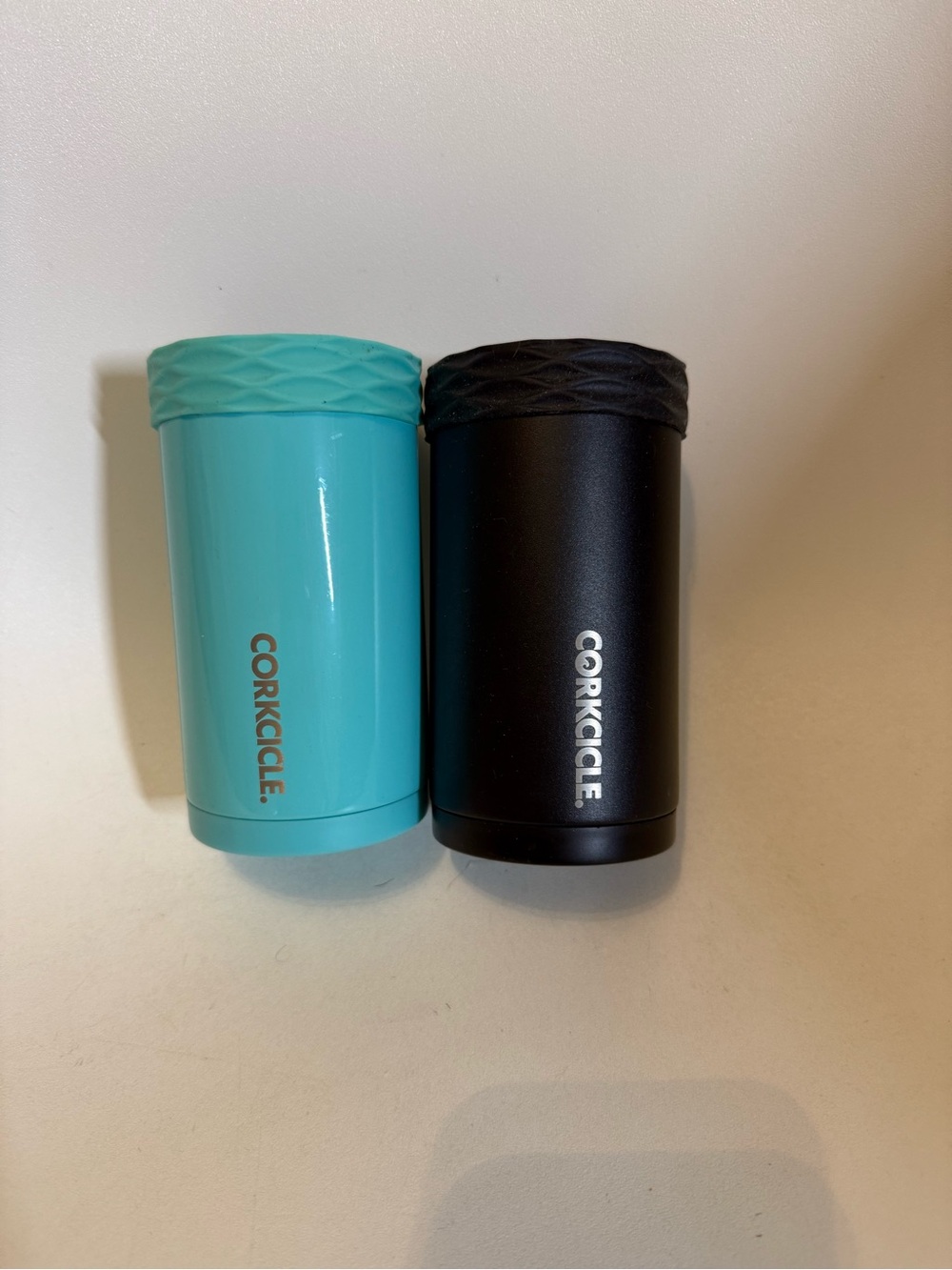 Corkcicle Portable Can Cooler set in Teal & Black